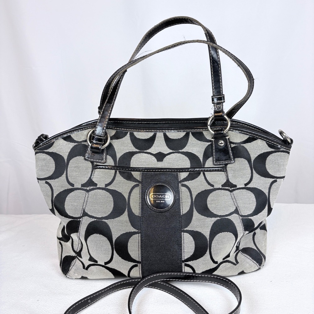 Coach Signature Gallery Tote Black Grey Monogram Canvas Bag Satchel F17948
